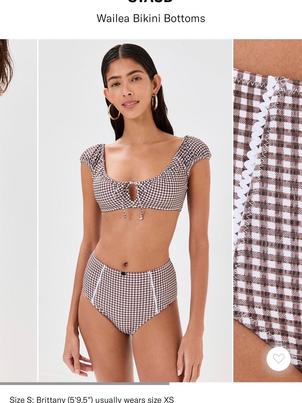 STAUD Brown and White Gingham Wailea Bikini Set